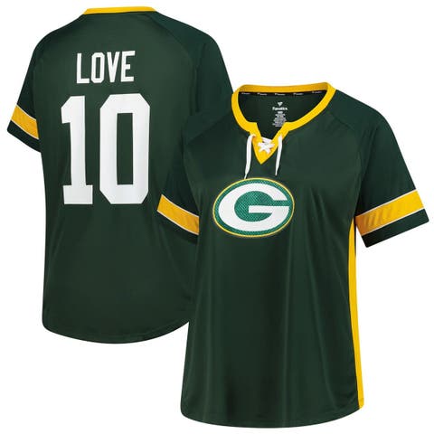 Women's Fanatics Jordan Love Green Green Bay Packers Plus Size Name & Number Lace-Up T-Shirt
