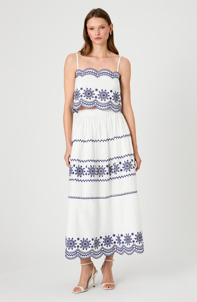 French Connection Alissa Embroidered Crop Cotton Top, Alternate, color, Linen White/ Indigo
