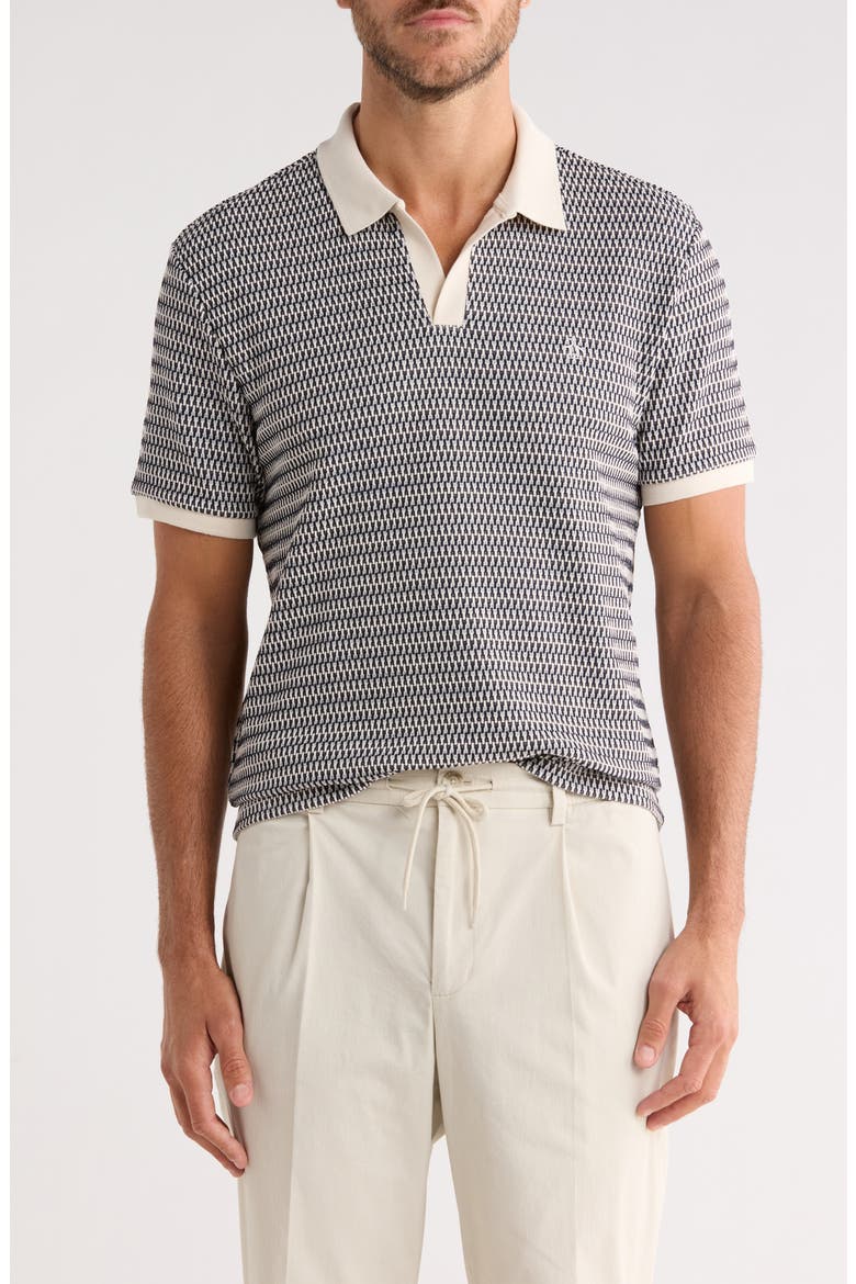 Crochet Stitch Johnny Collar Polo, Main, color, DARK SAPPHIRE