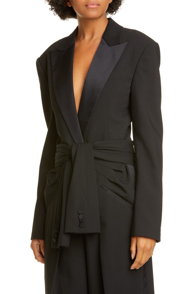 Tie Waist Tuxedo Jumpsuit, Alternate, color, BLACK