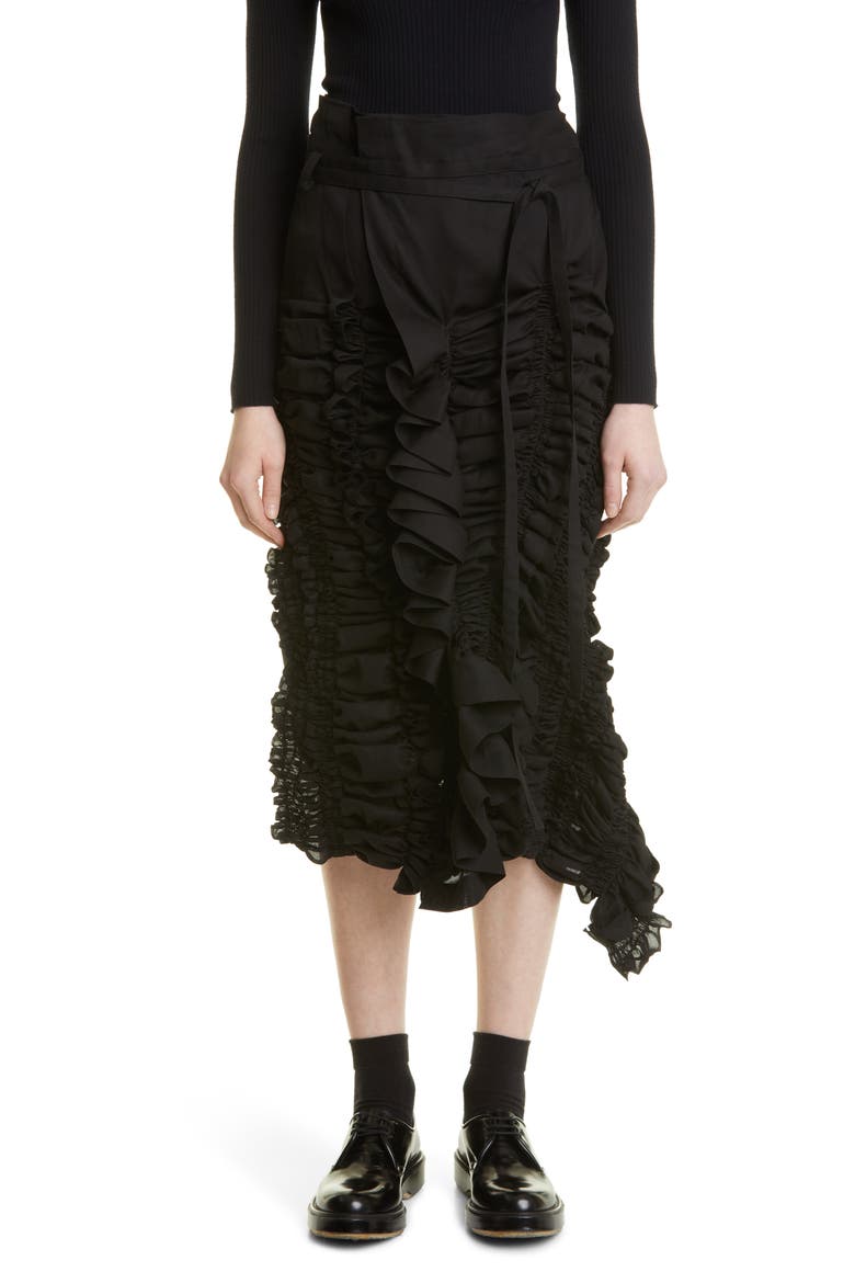 Cotton Georgette Ruched Skirt, Main, color, BLACK