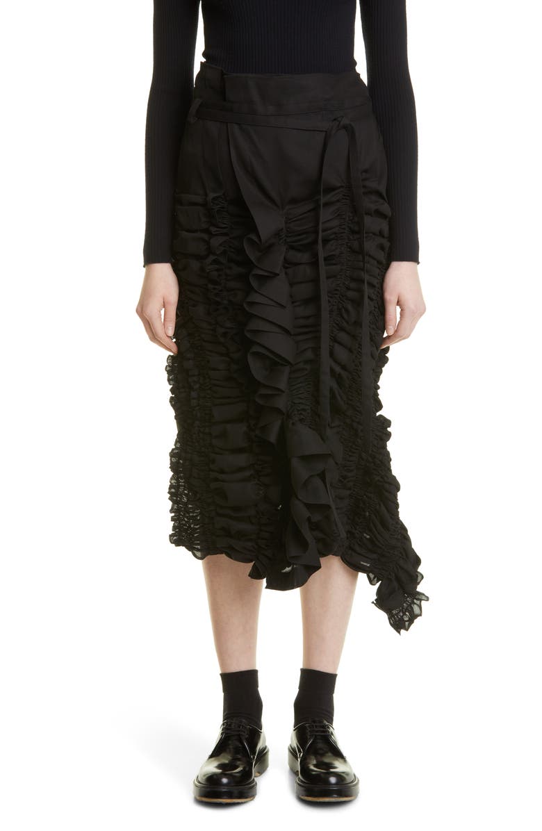 Tao Comme des Garçons Cotton Georgette Ruched Skirt, Main, color,