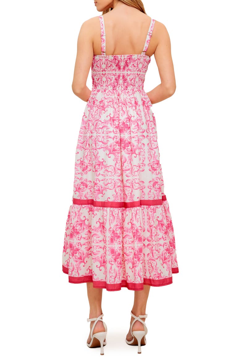 Tiered Hem Midi Dress, Alternate, color, IVORY FUCHSIA