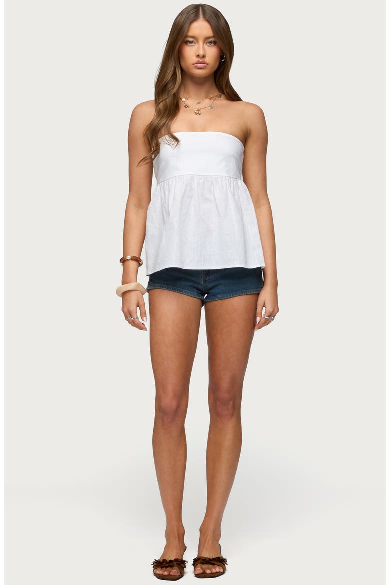 Strapless Linen Blend Babydoll Top, Alternate, color, WHITE