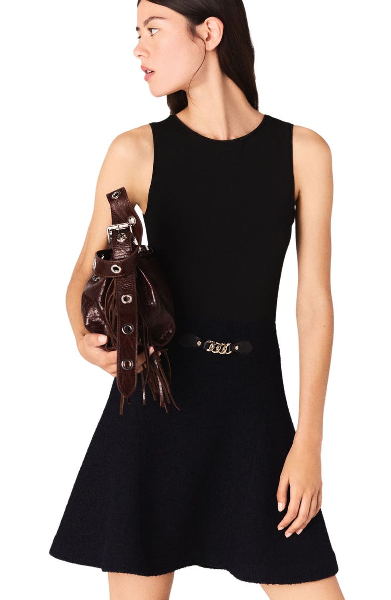 maje 2-in-1 tweed-effect dress, Alternate, color, Navy