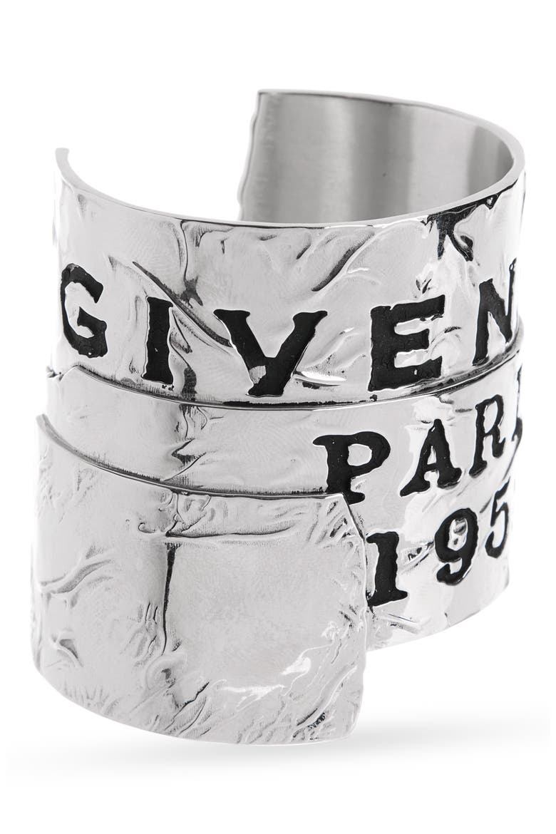 Tape Logo Cuff Bracelet, Alternate, color, ANTIQUE SILVER