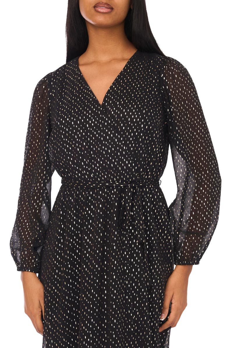 Halogen<sup>®</sup> Dot Long Sleeve Faux Wrap Maxi Dress, Alternate, color, Rich Black