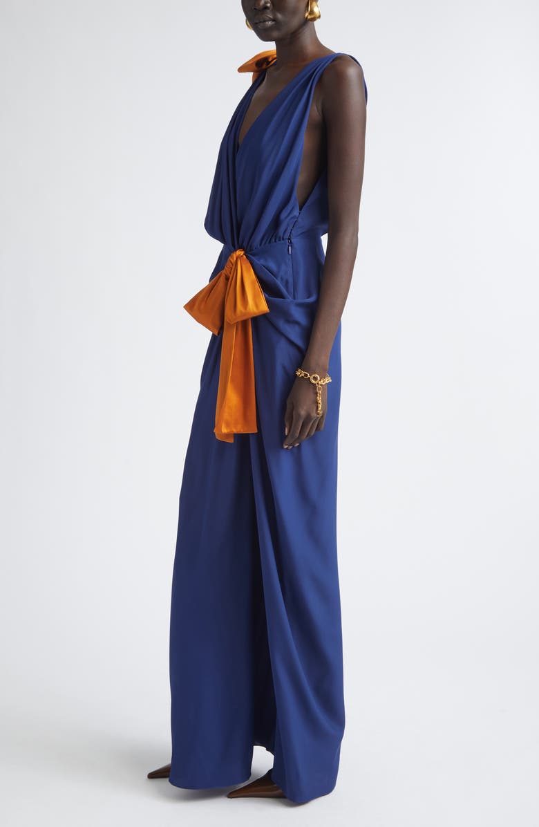 Saint Laurent Bow Detail Silk Satin Wrap Maxi Dress, Alternate, color, 