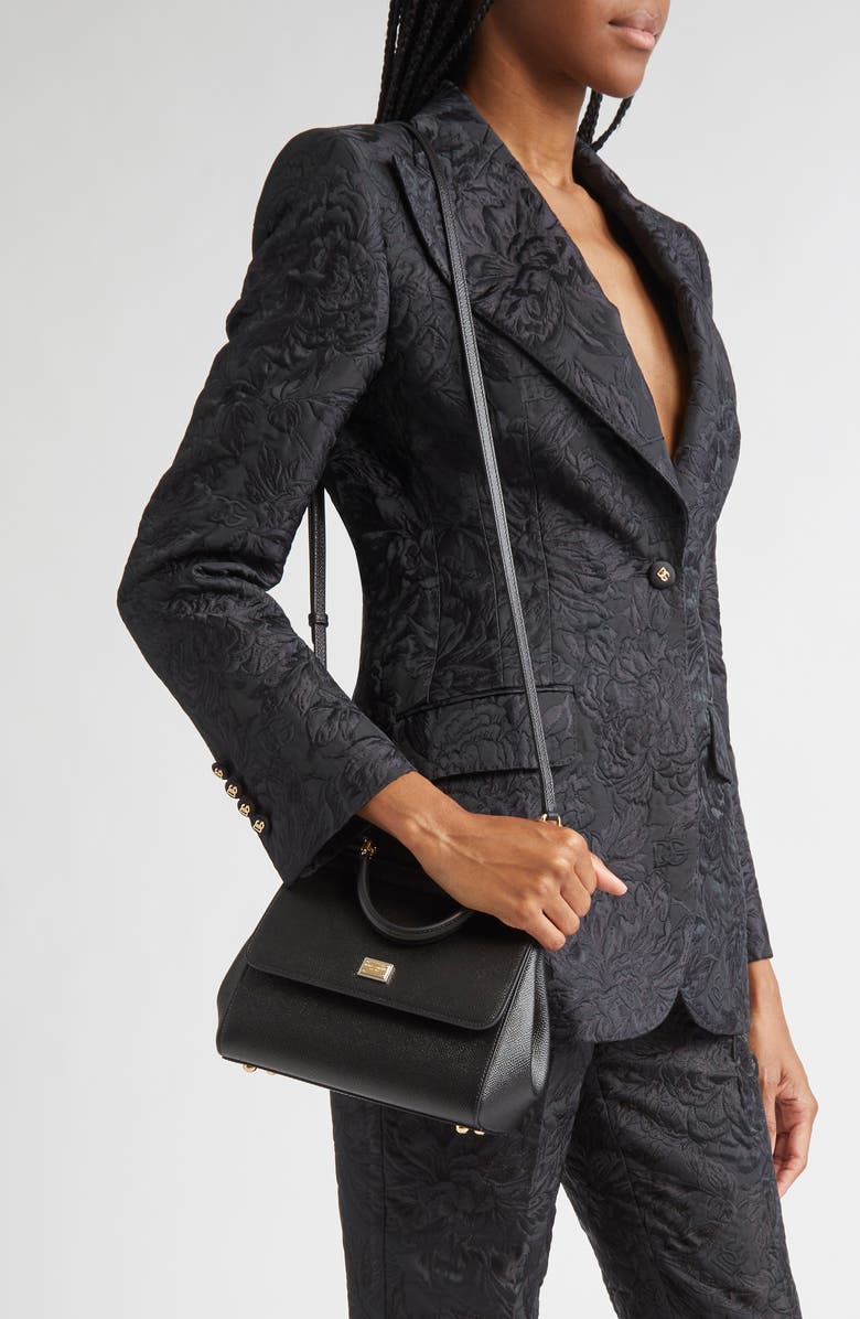 Dolce&Gabbana Medium Sicily Leather Top Handle Bag, Alternate, color, 80999 Black