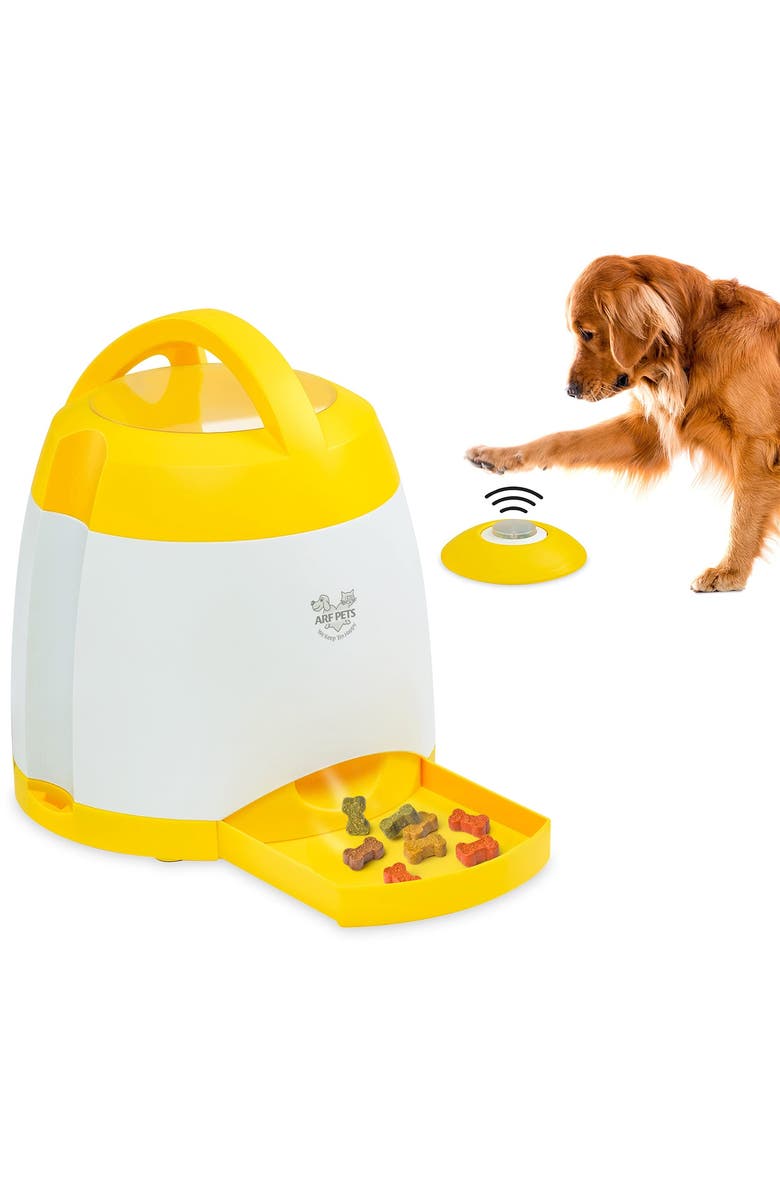 Arf Pets Dog Treat Dispenser with Interactive Button, Main, color, White