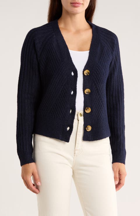 V-Neck Button Front Crop Cardigan