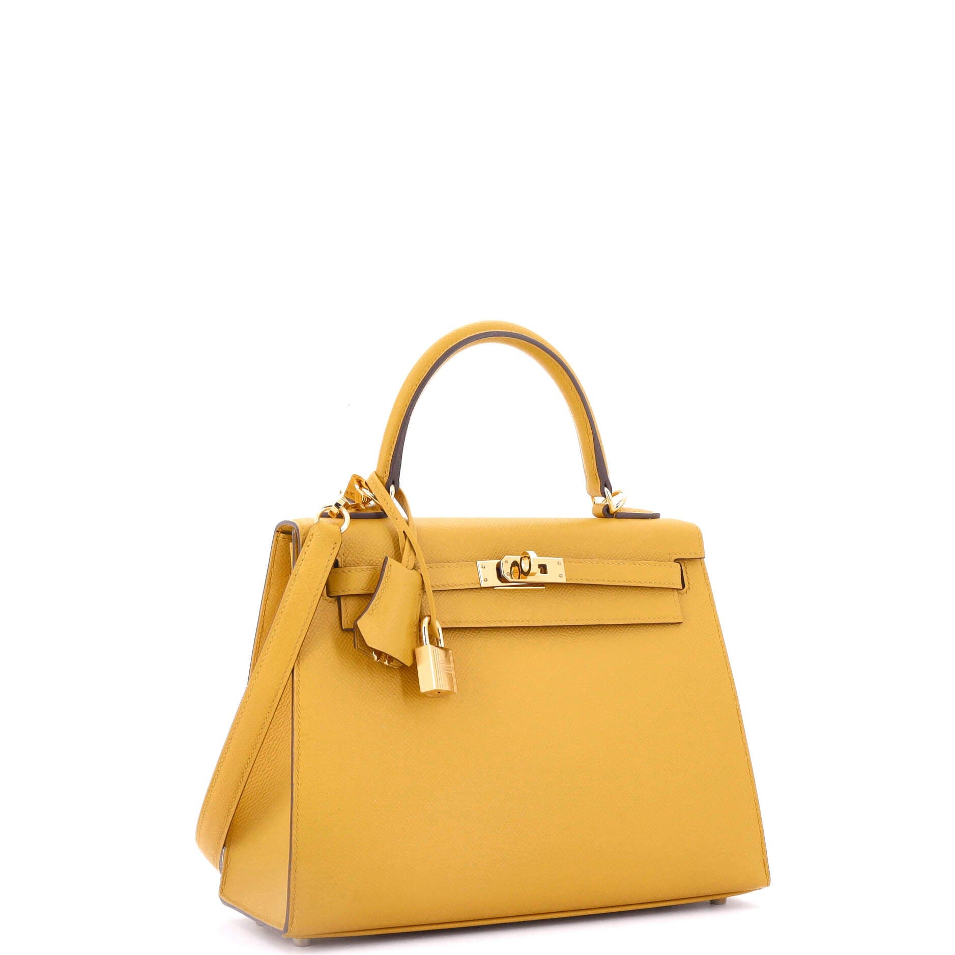 Pre-Owned Hermes Kelly Handbag Yellow Epsom with Gold Hardware 25, Alternate, color, 