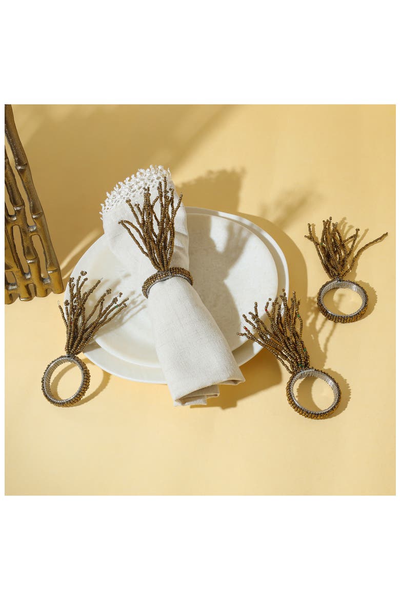 Golden Tassel Set of 4 Beaded Napkin Rings, Alternate, color, BRONZE