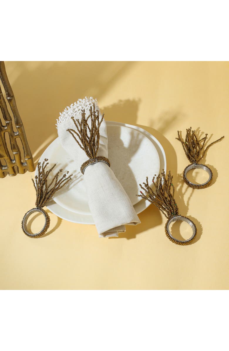 Tiramisu Golden Tassel Set of 4 Beaded Napkin Rings, Alternate, color,
