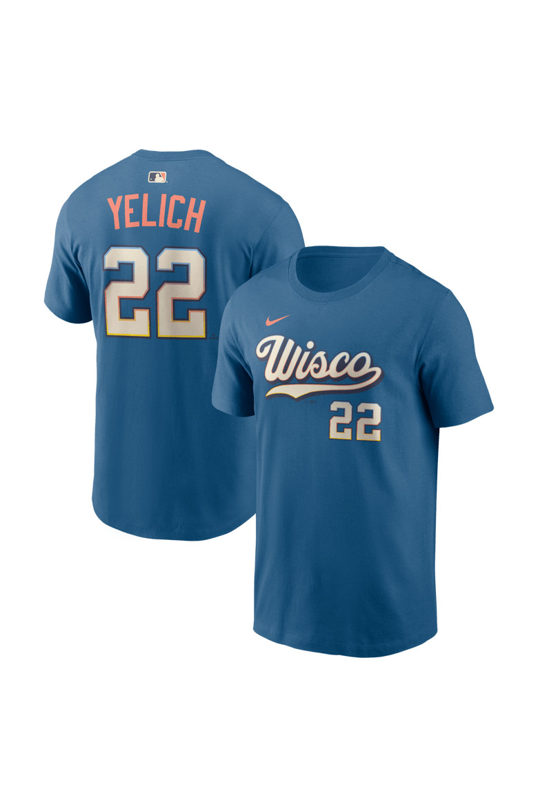 Men's Nike Christian Yelich Blue Milwaukee Brewers 2026 City Connect Name & Number T-Shirt, Main, color, Blue