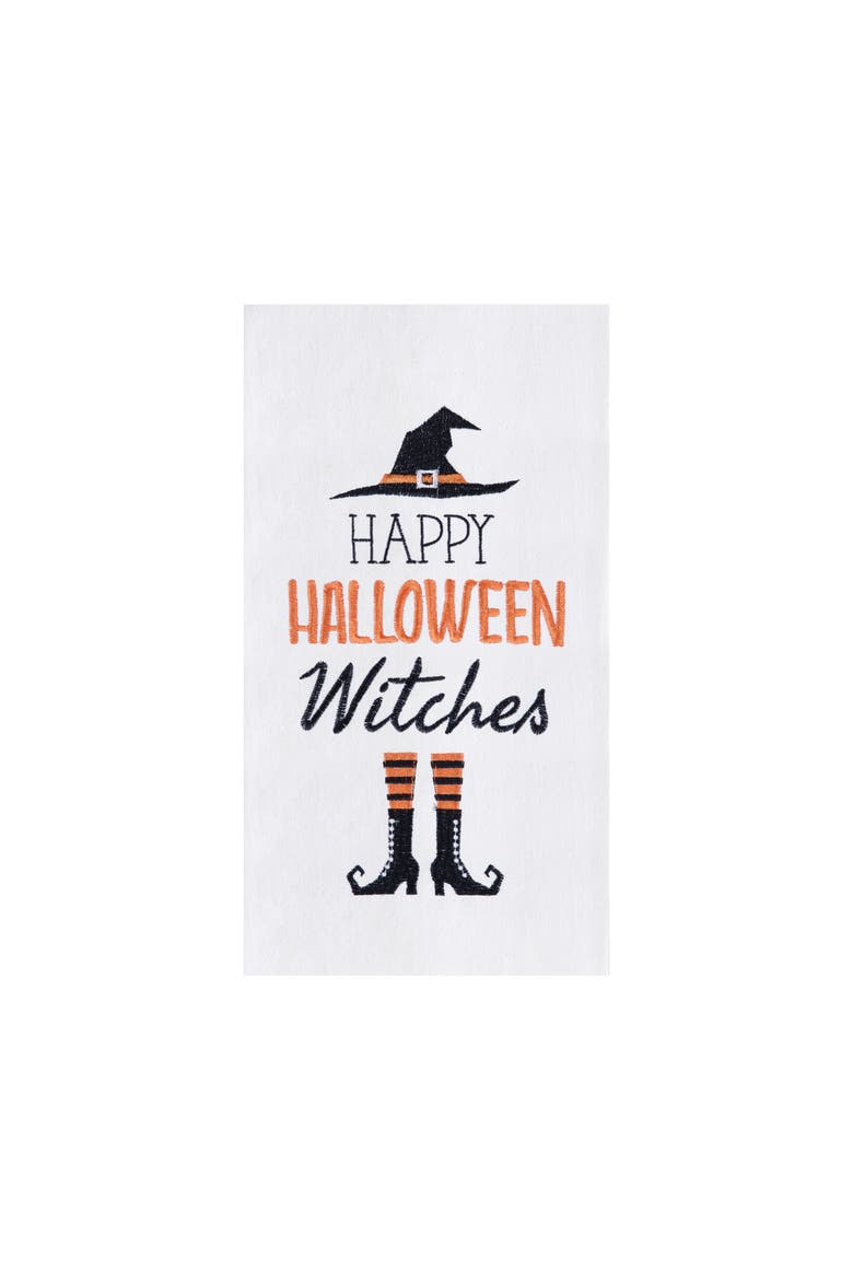 Happy Halloween Witches Cotton Embroidered Flour Sack Kitchen Dishtowel, Main, color, White