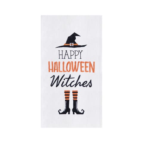 Happy Halloween Witches Cotton Embroidered Flour Sack Kitchen Dishtowel