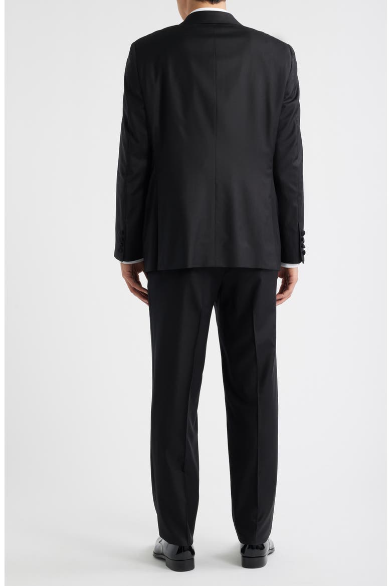 Regular Fit Peaked Lapel Black Wool Tuxedo, Alternate, color, BLACK