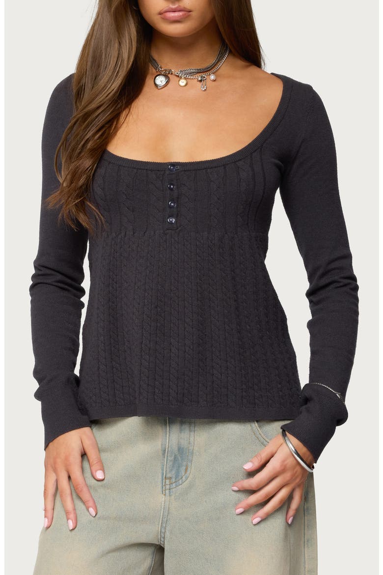Jaylah Cable Stitch Long Sleeve Shirt, Main, color, DARK-GRAY