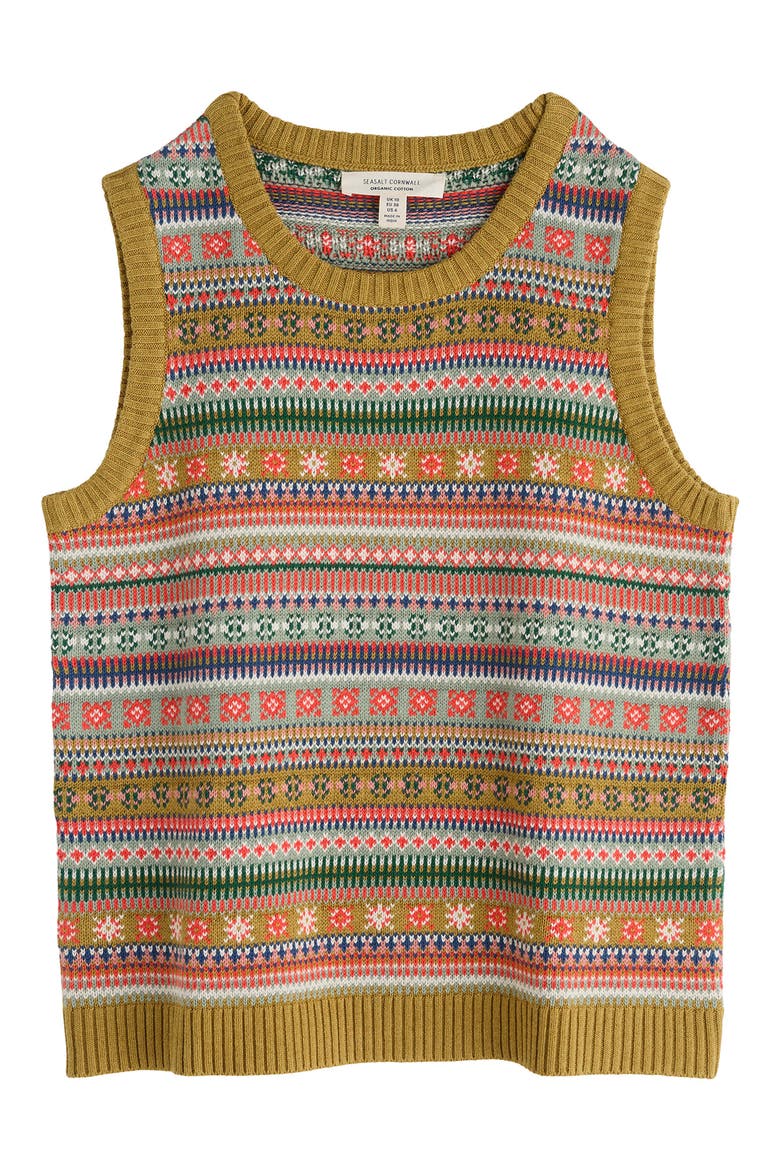 Cove Cottage Fair Isle Organic Cotton Sweater Vest, Alternate, color, KNIT CARVED RELIEF PEAR MULTI