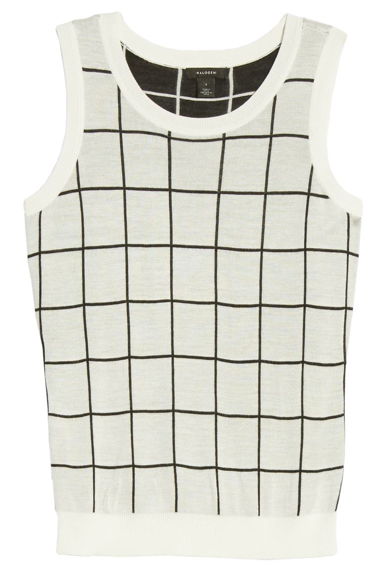Jacquard Sleeveless Crewneck Sweater, Alternate, color, IVORY CLOUD CHECK