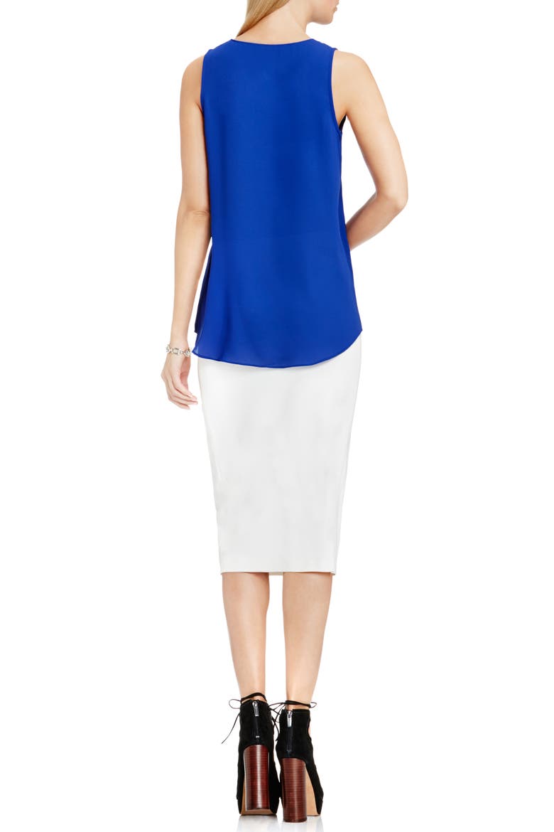 Drape Front V-Neck Sleeveless Blouse, Alternate, color, OPTIC BLUE