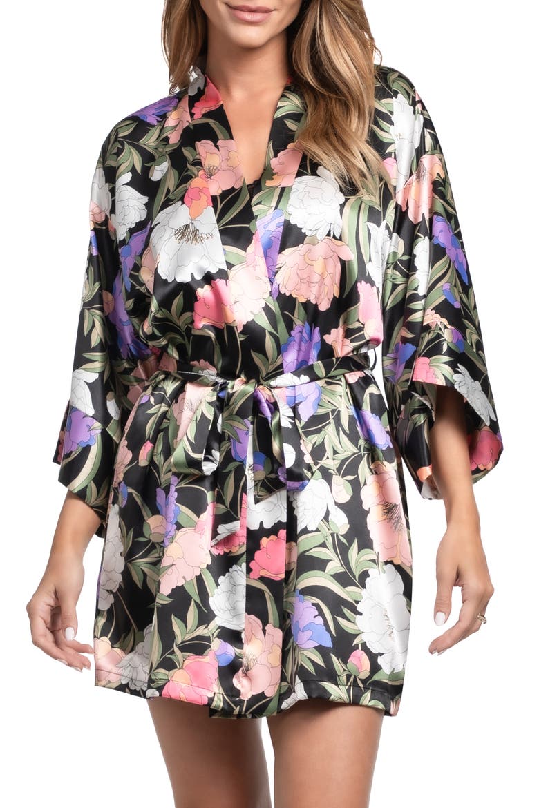 Harriet Floral Satin Wrap, Main, color, BLACK