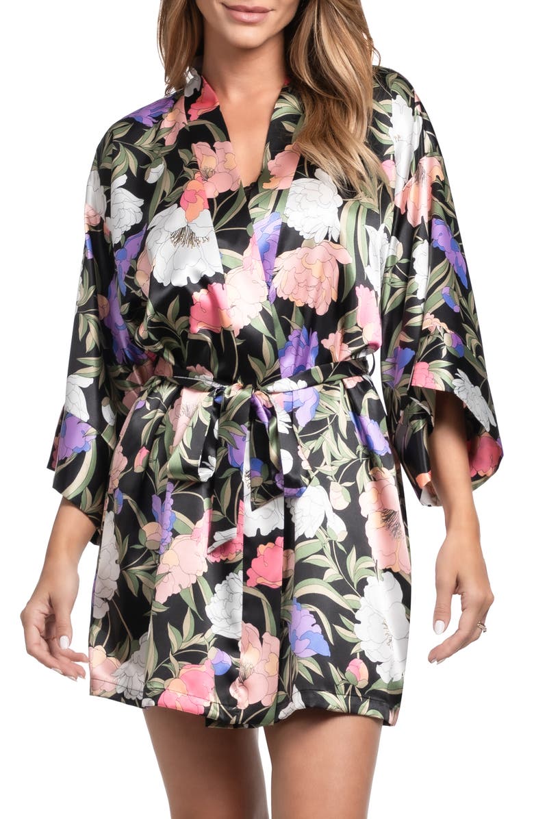 In Bloom by Jonquil Harriet Floral Satin Wrap, Main, color, Black