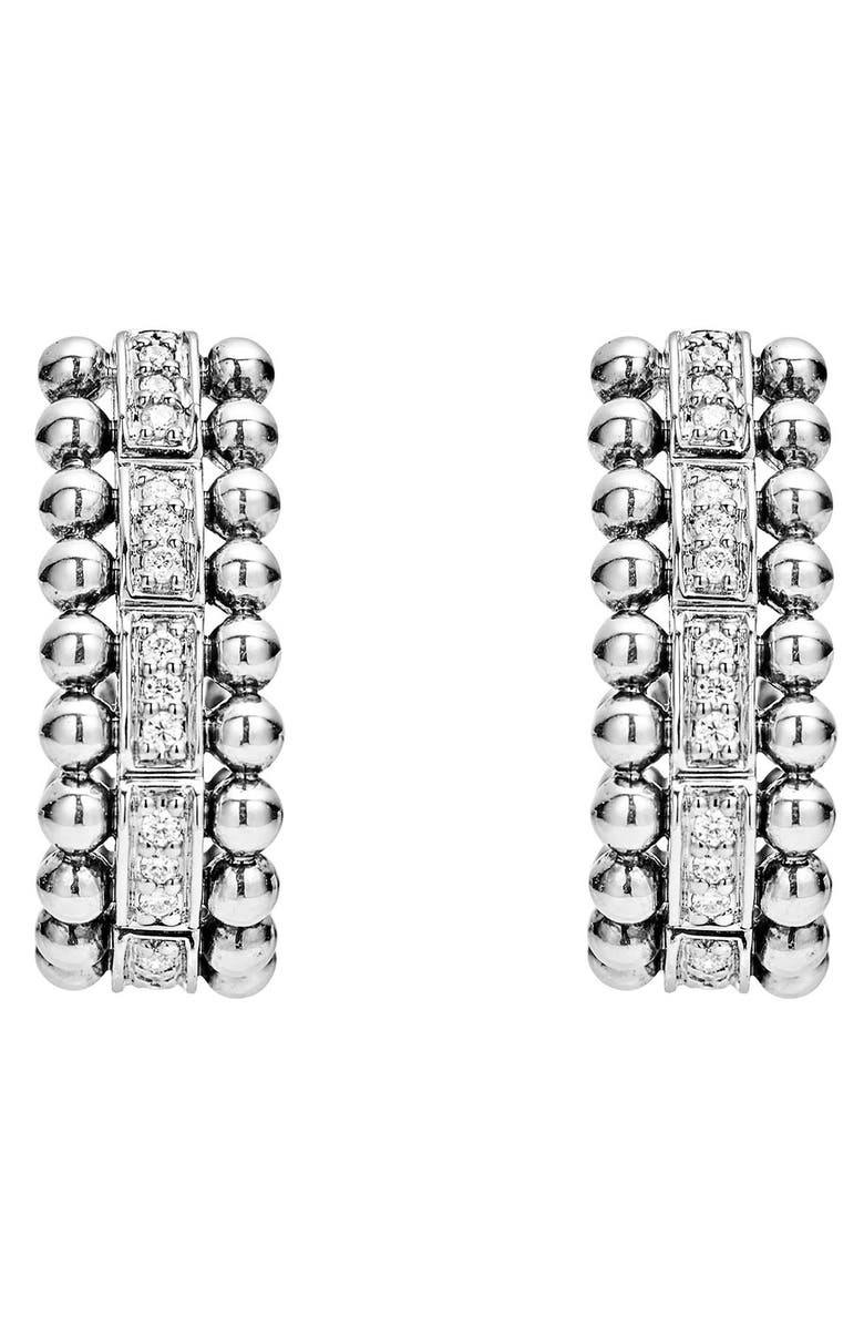 LAGOS Caviar Spark Diamond Oval Hoop Earrings, Alternate, color, Silver/ Diamond