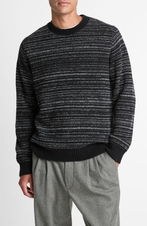Marled Stripe Crewneck Merino Wool Blend Sweater