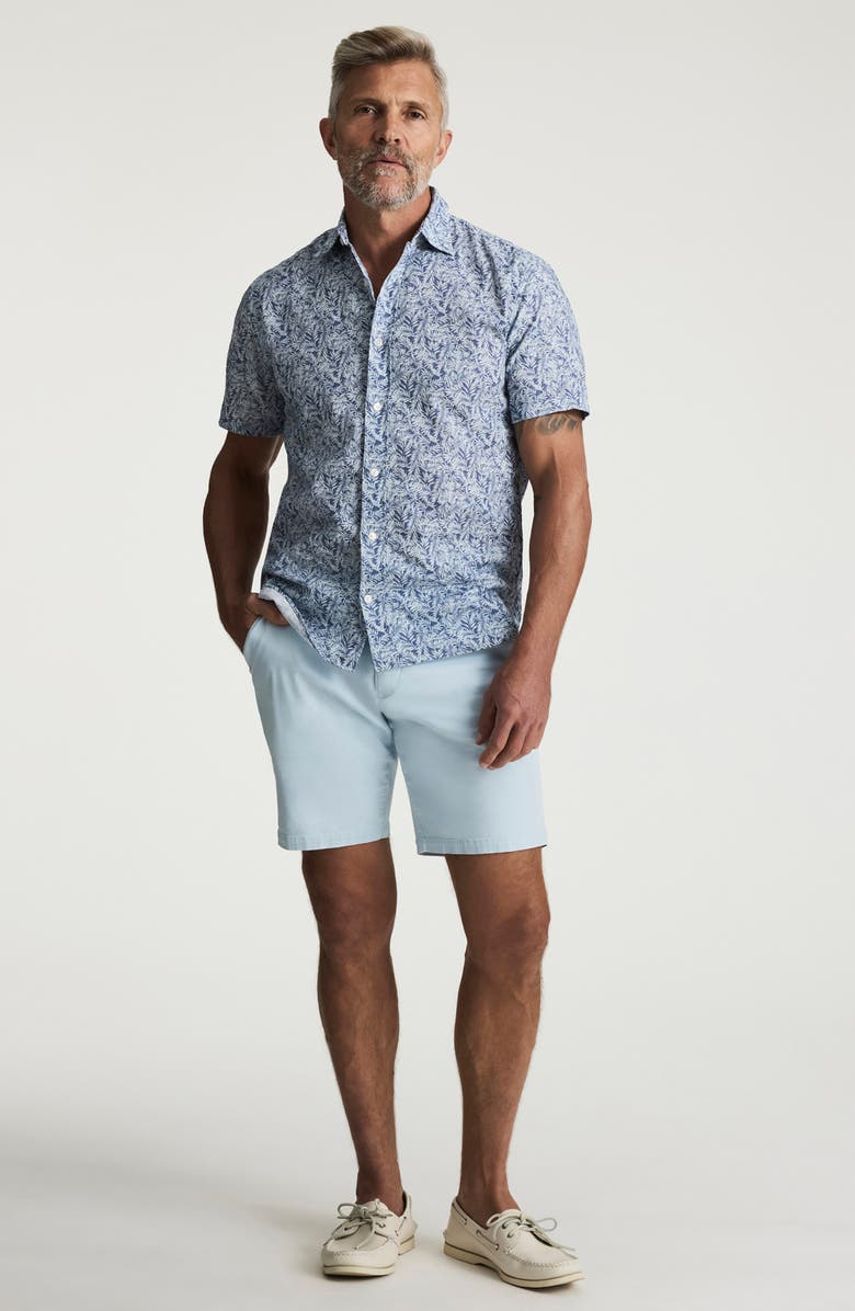 34 Heritage Palm Print Short Sleeve Cotton & Linen Button-Up Shirt, Alternate, color, Indigo