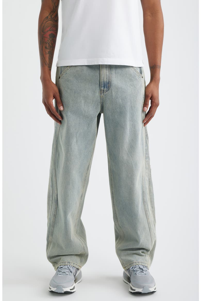 Wavy Seam Relaxed Jeans, Main, color, WASHED BLUE