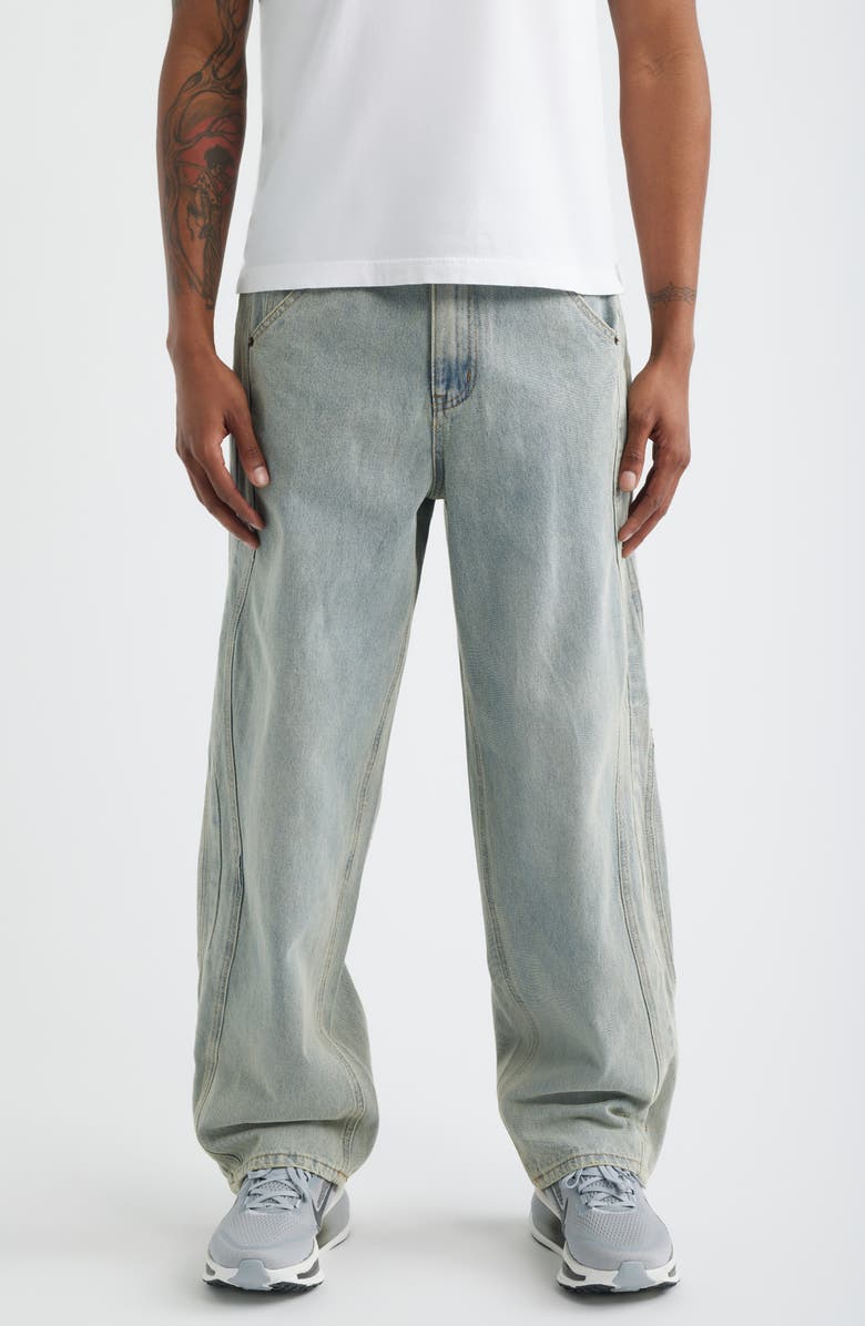CRIMINAL DAMAGE Wavy Seam Relaxed Jeans, Main, color, Washed Blue