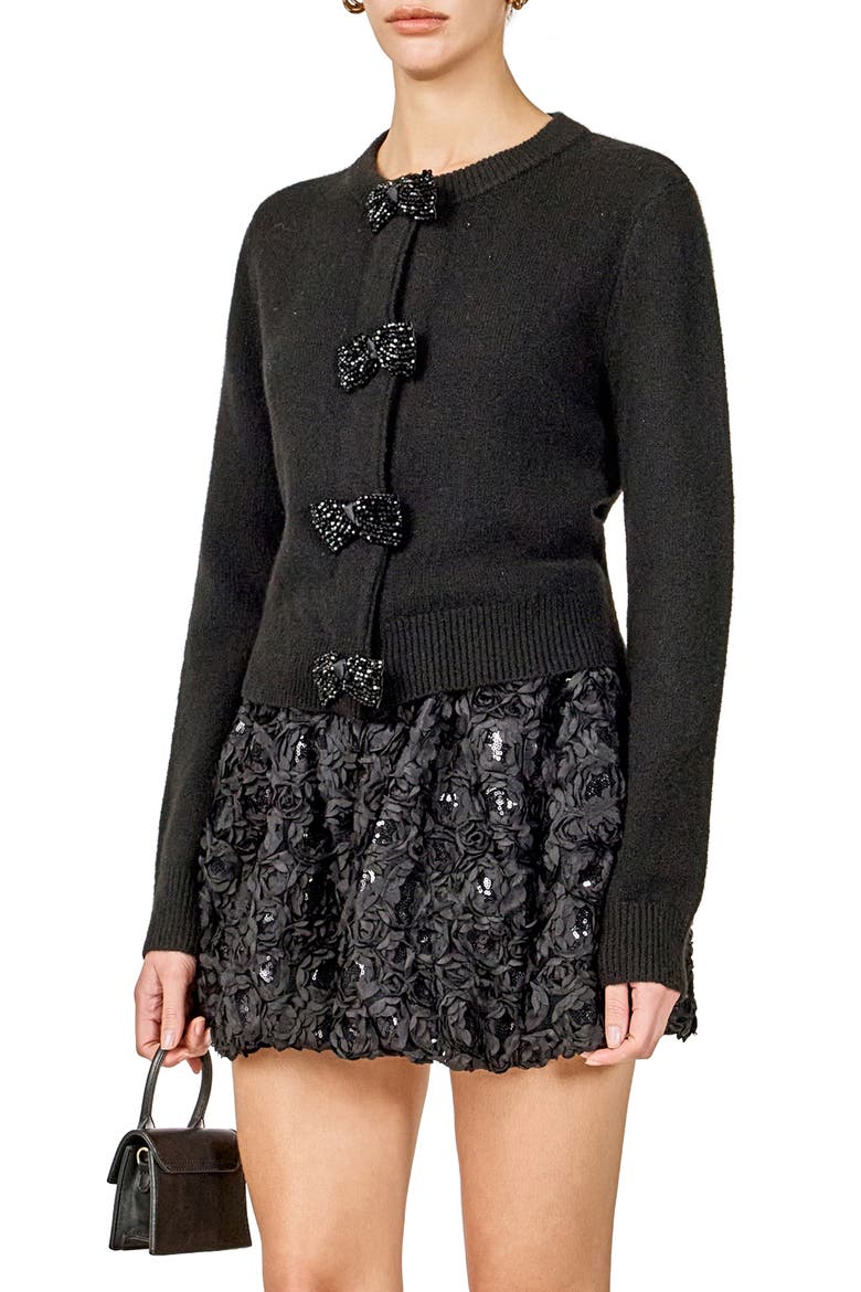 Rhinestone Bow Cardigan, Alternate, color, BLACK