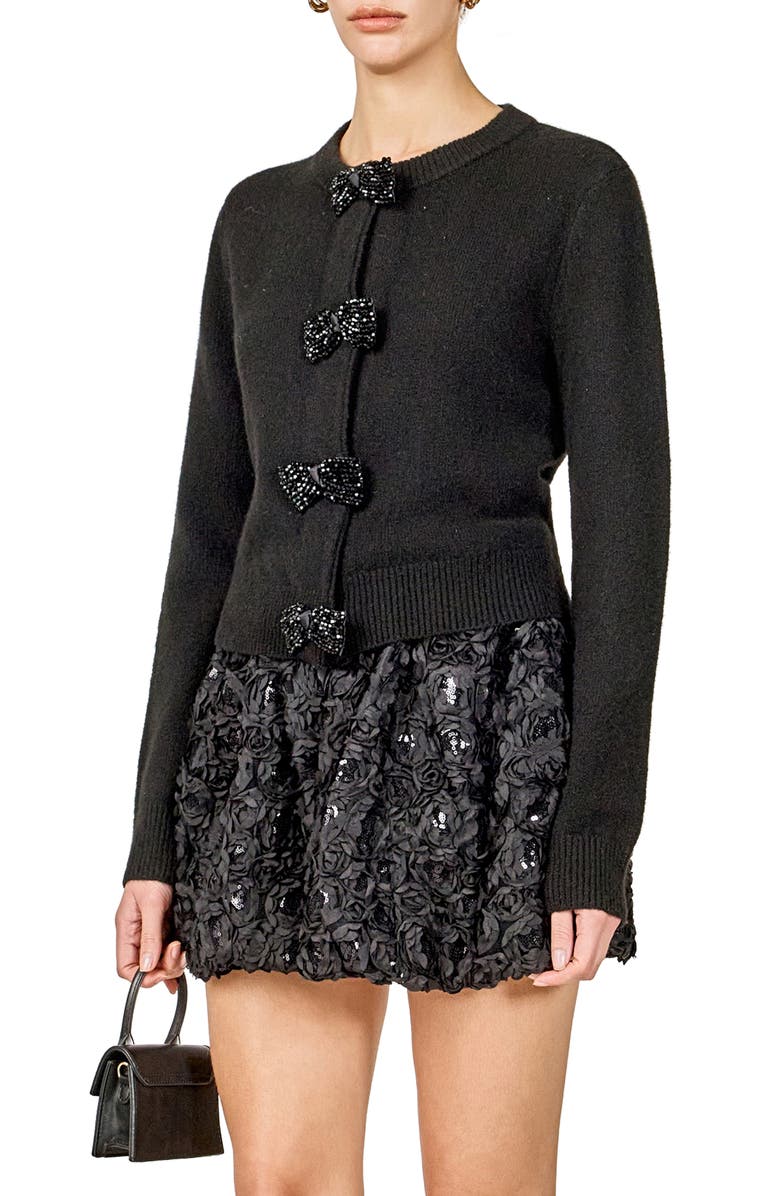 Endless Rose Rhinestone Bow Cardigan, Alternate, color, Black