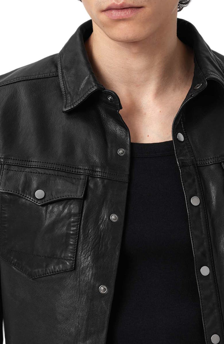 AllSaints Irwin Leather Snap-Up Shirt, Alternate, color, 