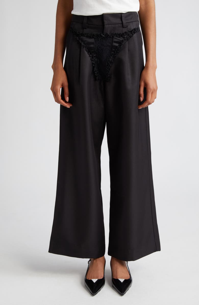Vaquera Underwear Detail Wide Leg Woven Satin Pants, Main, color,