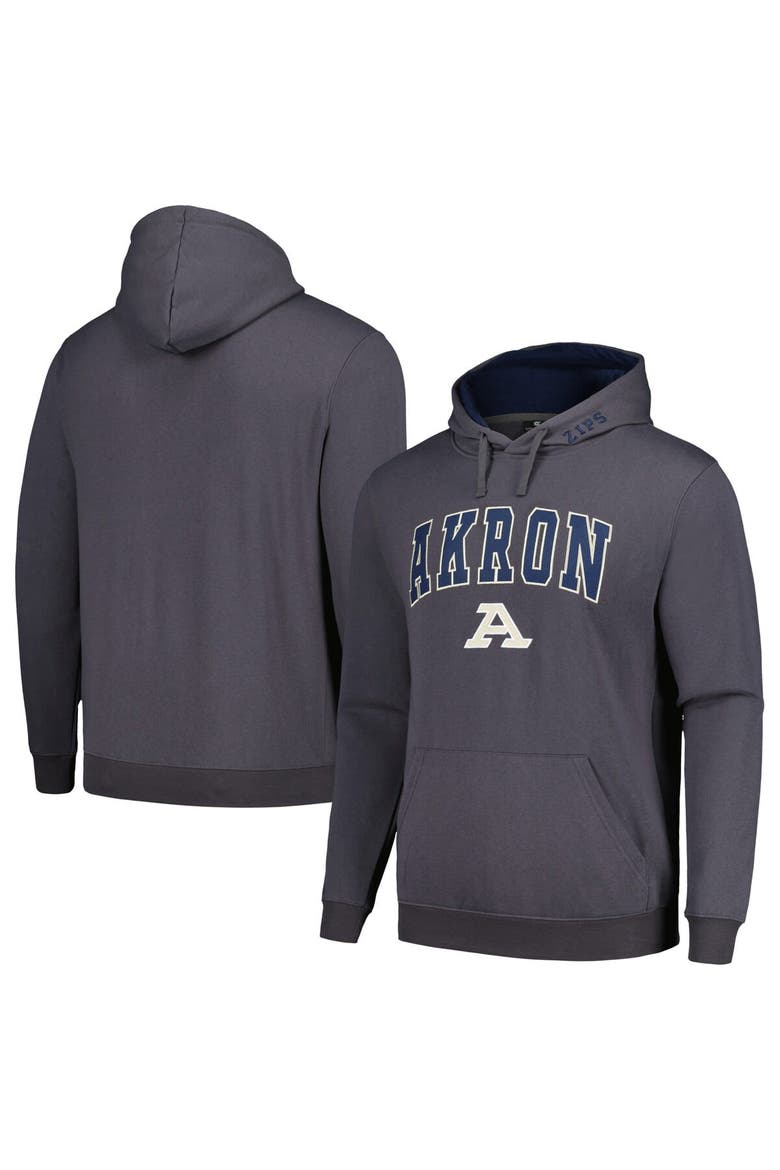 Men's Colosseum Charcoal Akron Zips Arch and Logo Pullover Hoodie, Main, color, Charcoal