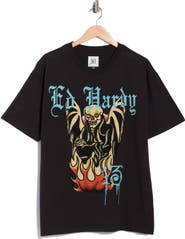 Ed Hardy Rhinestone Firelord Skull Graphic T-Shirt