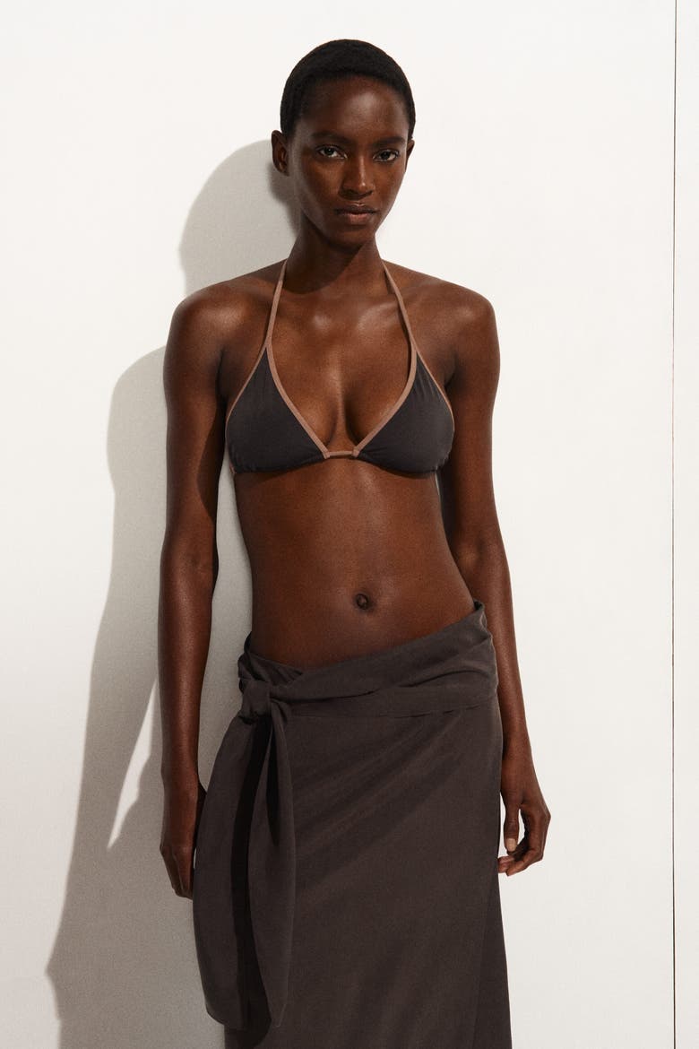 Contrast-trimmed Triangle Bikini Top, Main, color, BROWN / TERRACOTTA