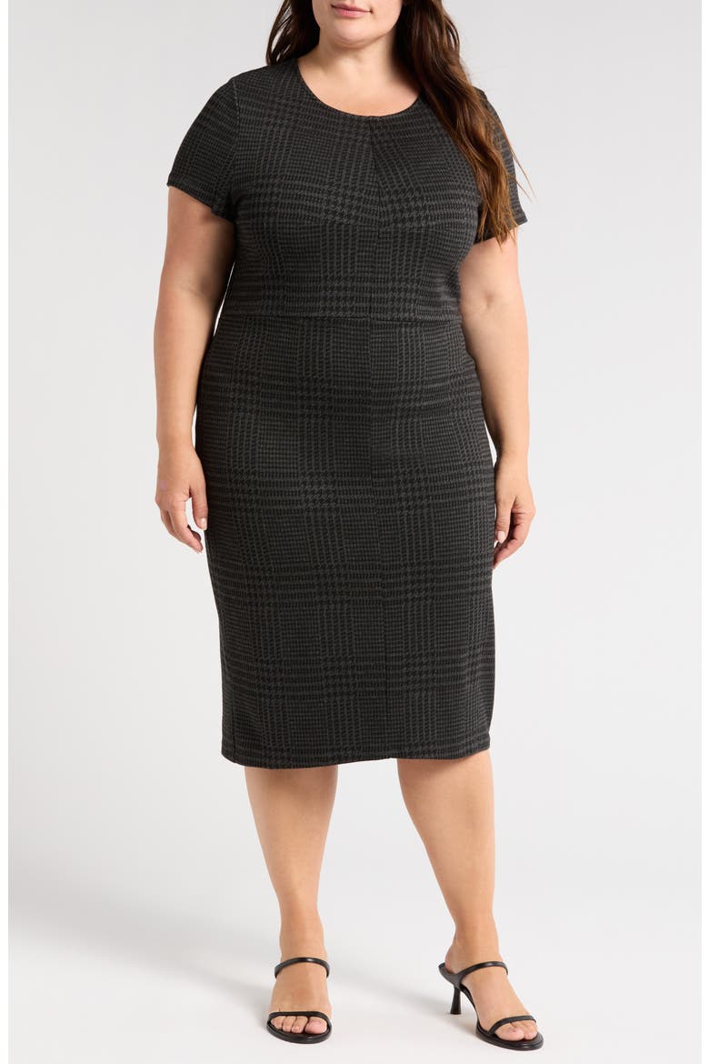 Executive Stretch Ponte Dress, Main, color, CHARCOAL HOUNDSTOOTH
