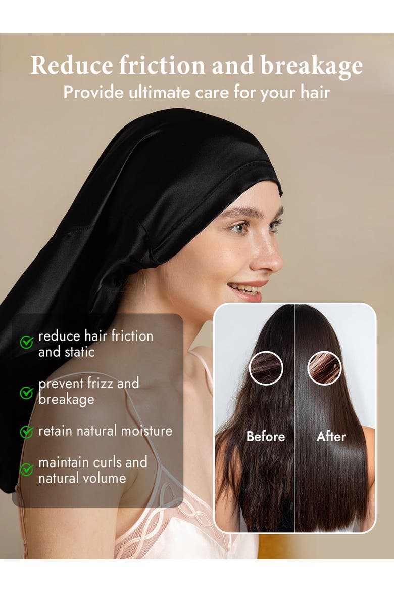 Pure Silk Elegant Long Bonnet, Alternate, color, Black