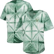 G-III 4HER BY CARL BANKS Women's G-III 4Her by Carl Banks Hunter Green Milwaukee Bucks Tournament Raglan Oversized Tie-Dye V-Neck T-Shirt