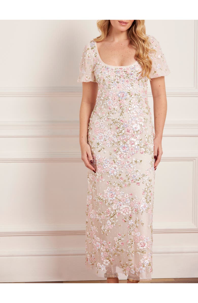 Needle & Thread Dream Garland Puff Sleeve Ankle Gown, Alternate, color, Cream/Multi