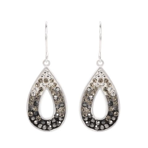 Silver Plated Black And White Ombre Crystal Teardrop Earrings