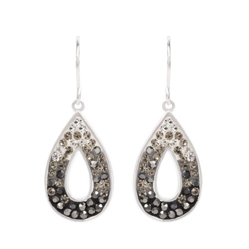 Crystalogy Silver Plated Black And White Ombre Crystal Teardrop Earrings In Blue
