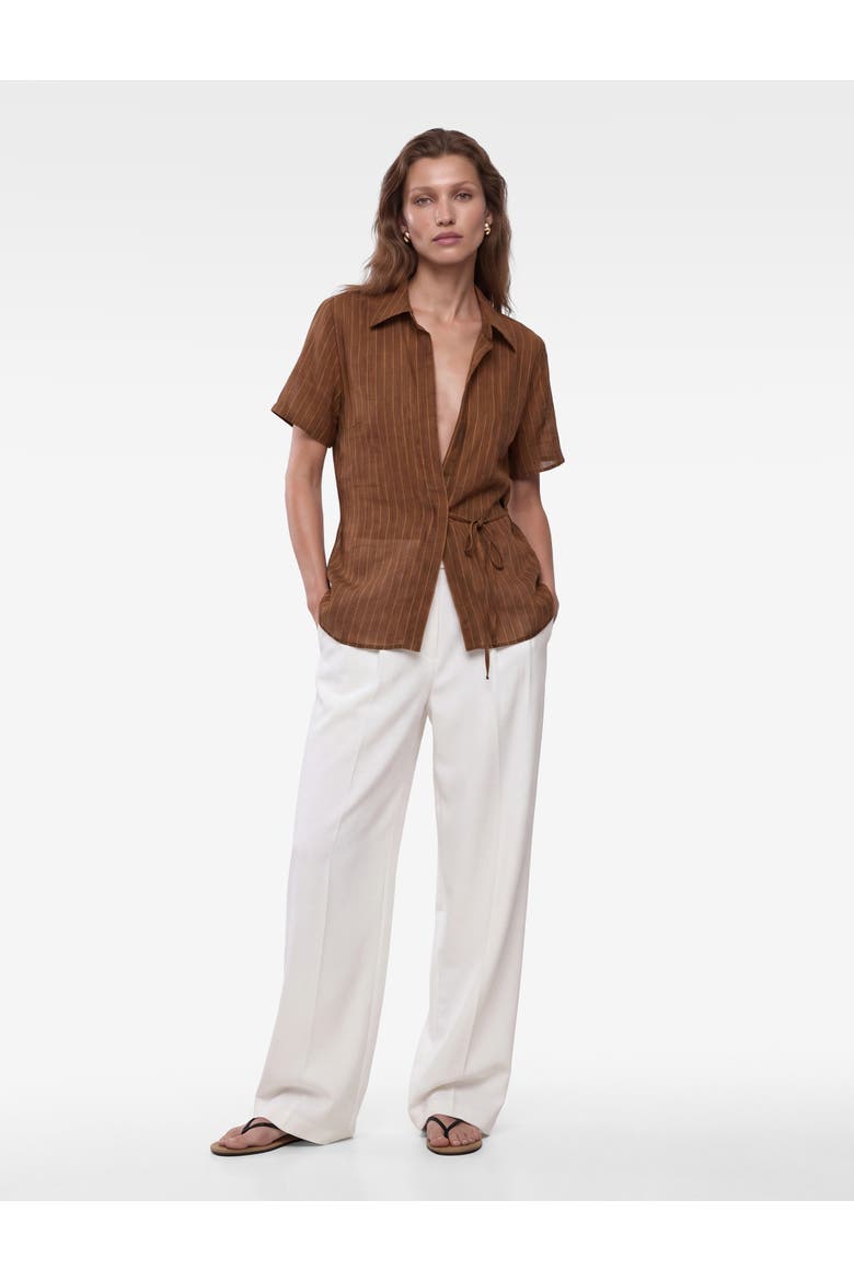 Relax Fit Short Sleeve Wrap Striped Shirt, Main, color, BROWN STRIPE