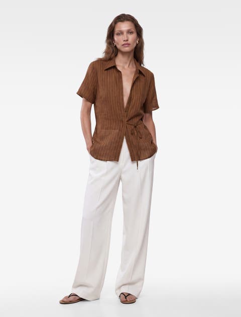 Relax Fit Short Sleeve Wrap Striped Shirt