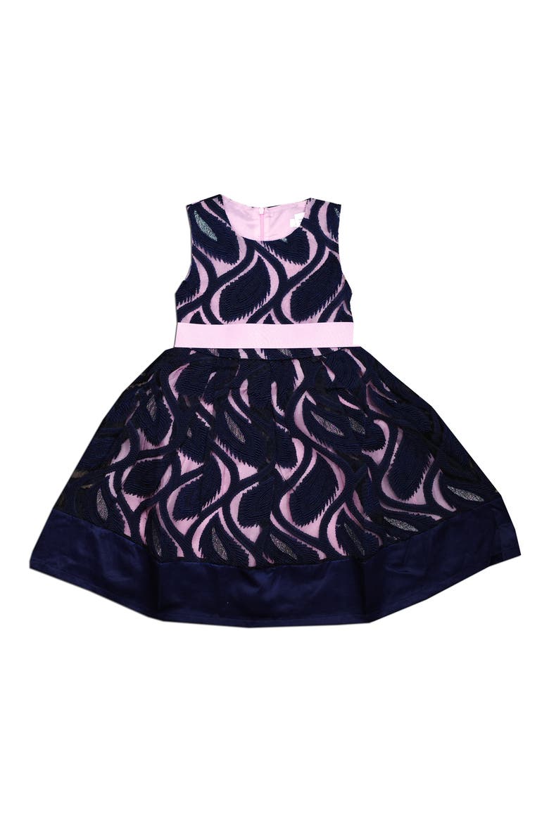 Kids' Feather Embroidered Tulle Dress, Main, color, NAVY