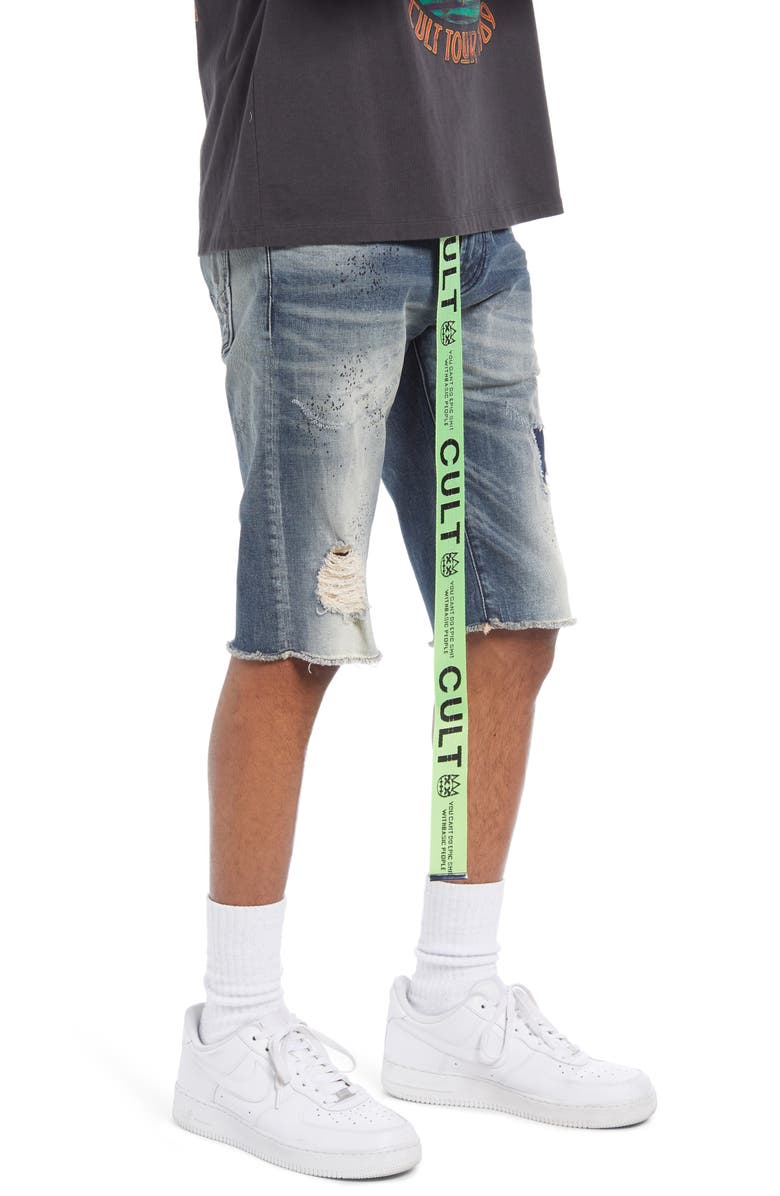 Cult of Individuality Belted Rocker Denim Shorts, Alternate, color, Moss